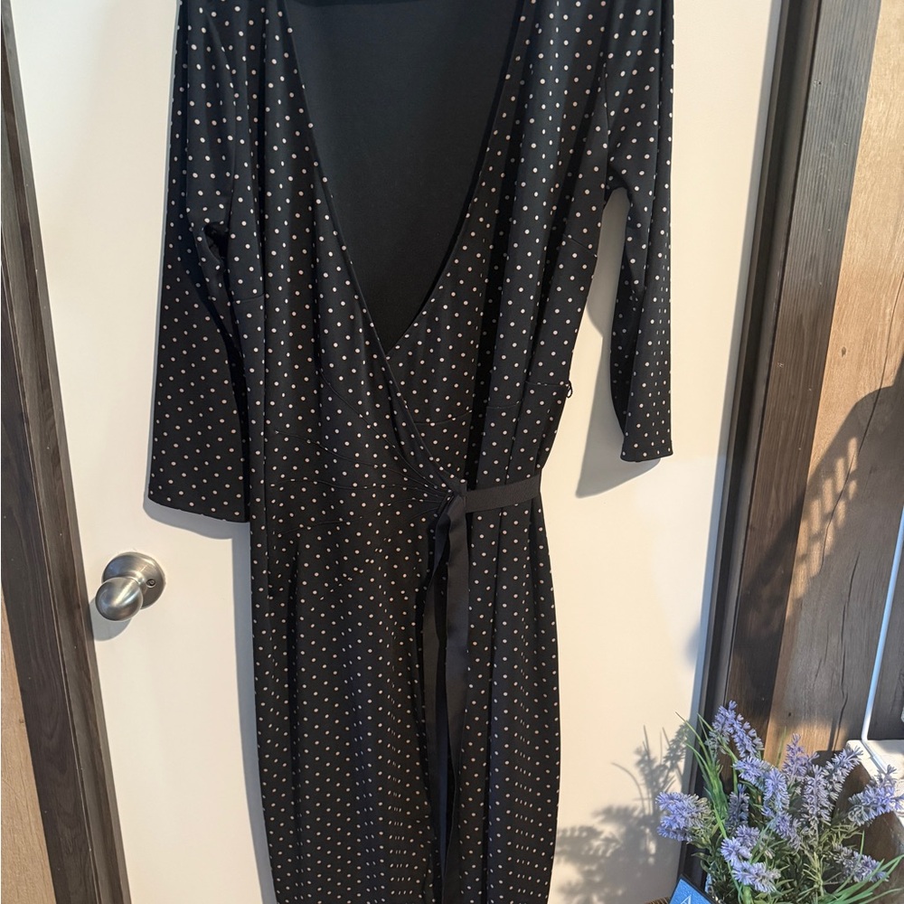 LOFT Black Long Sleeve Polka Dot Dress - Picture 2 of 5